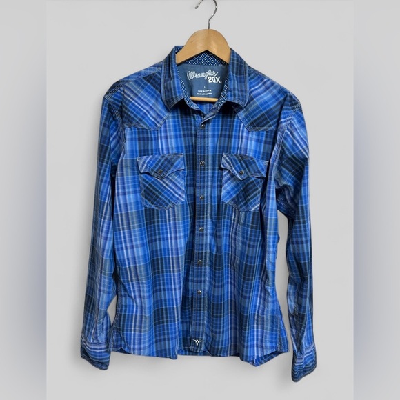 Wrangler Men's 20X Western Snap Shirt Blue Plaid Size Large - Picture 1 of 6
